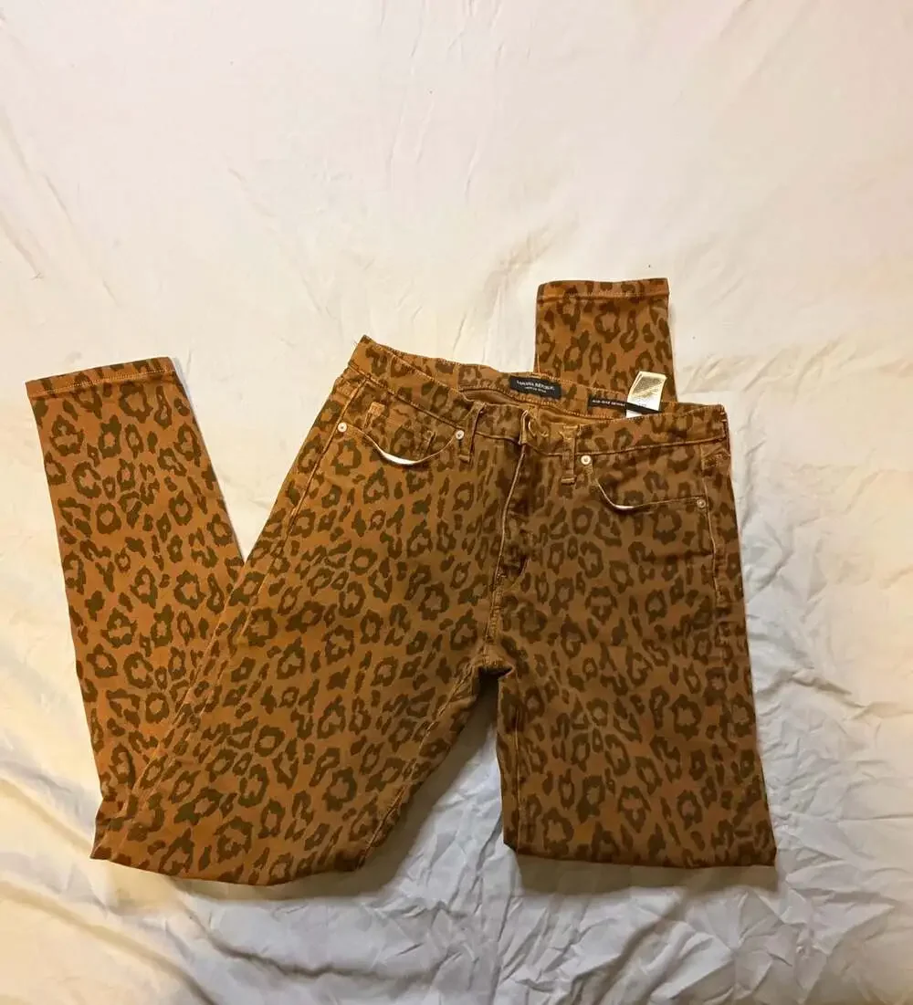 Banana Republic Premium Denim Mid-Rise Skinny Leopard Print Jeans